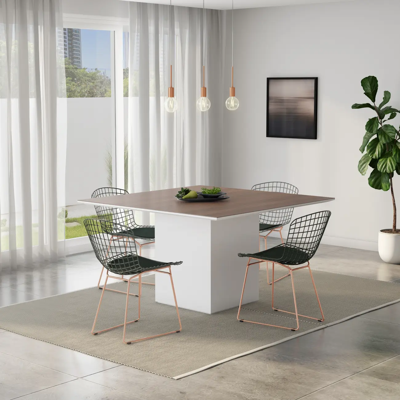 MESA DE JANTAR 1,35 M X 1,35 M FLOAT WOOD - BRANCO/FREIJÓ - Foto 3