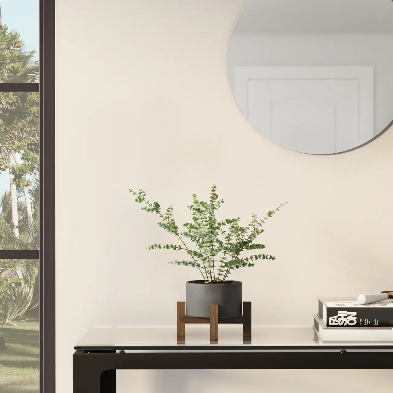 CACHEPÔ COM SUPORTE 18 CM BETON CROSS - KONKRET/PINUS NATURAL - Foto 6