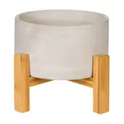 CACHEPÔ COM SUPORTE 18 CM BETON CROSS - KONKRET/PINUS NATURAL - Foto 1