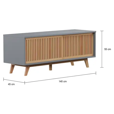Imagem com medidas do produto RACK 2 PORTAS DE CORRER 1,40 M X 45 CM ALINA