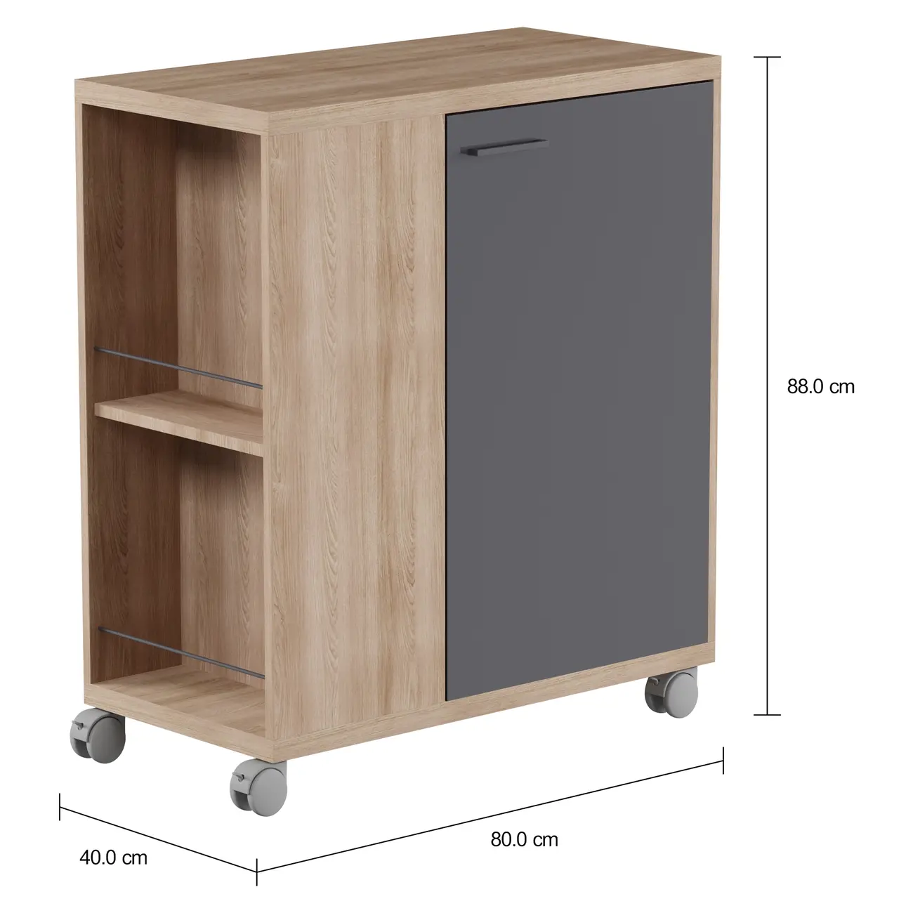 CARRINHO 1 PORTA 80 CM X 40 CM TOAST - OAK TAMMI/KONKRET - Foto 2