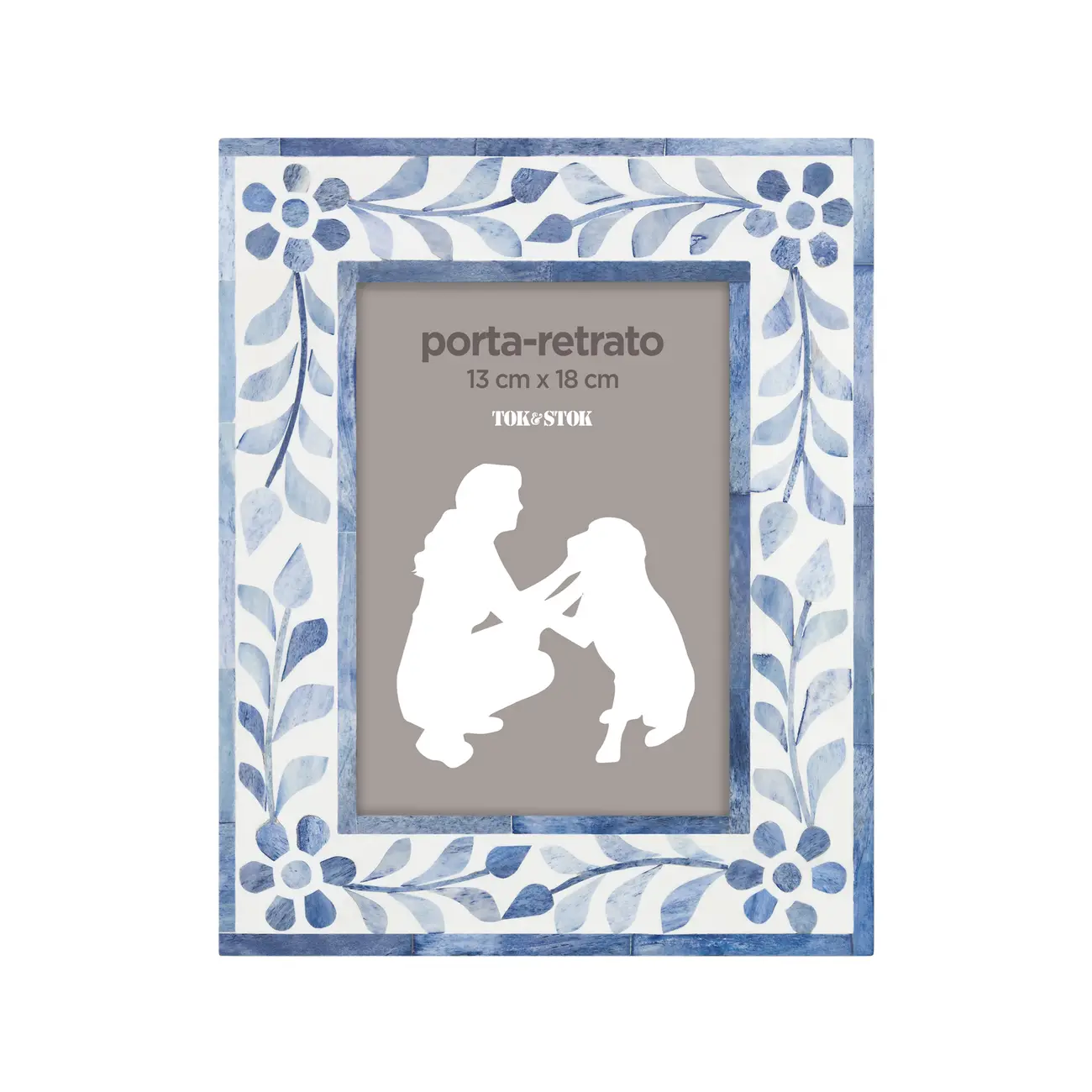 PORTA-RETRATO 13 CM X 18 CM ALFAMA - AZUL/BRANCO - Foto 1