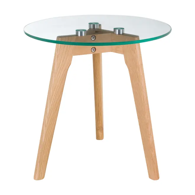 MESA LATERAL REDONDA 40 CM HELIX - CARVALHO/INCOLOR - Foto 1