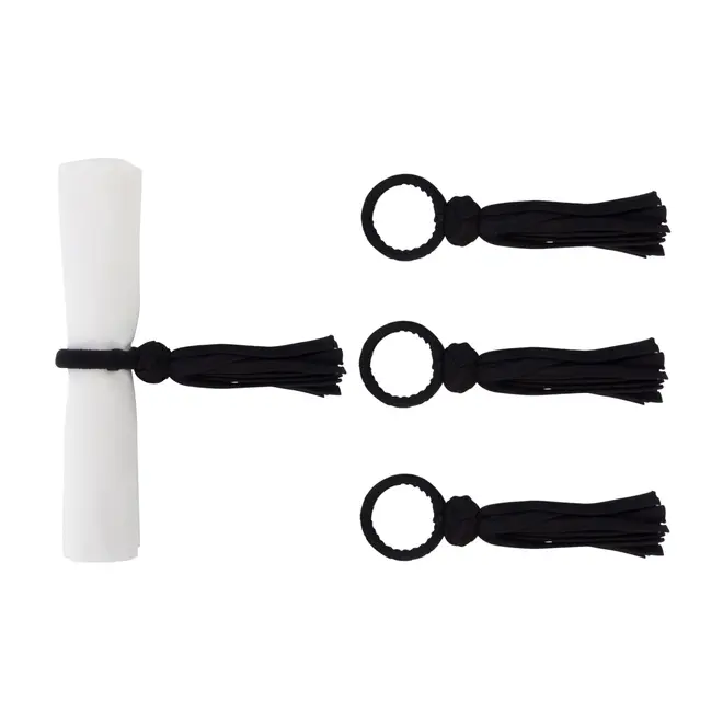 ARGOLA PARA GUARDANAPO CONJUNTO COM 4 PEÇAS FRINGE - PRETO - Foto 1