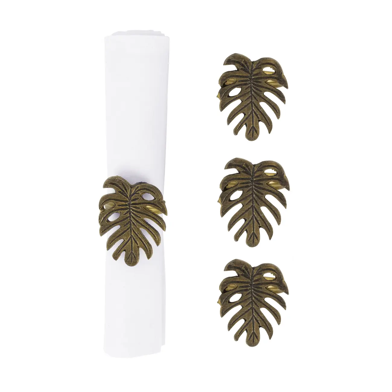 ARGOLA PARA GUARDANAPO CONJUNTO COM 4 PEÇAS FOLHA NATIVA - OURO VELHO - Foto 1