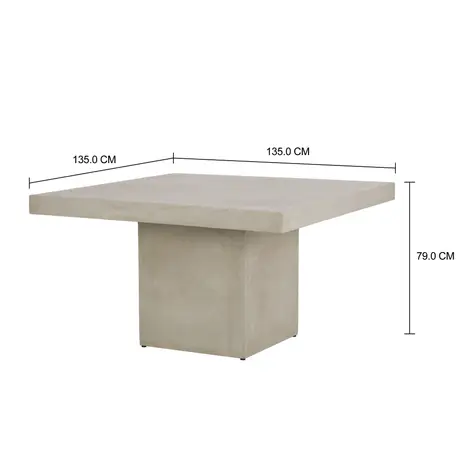 Imagem com medidas do produto MESA DE JANTAR 1,35 M X 1,35 M BETON RESIN
