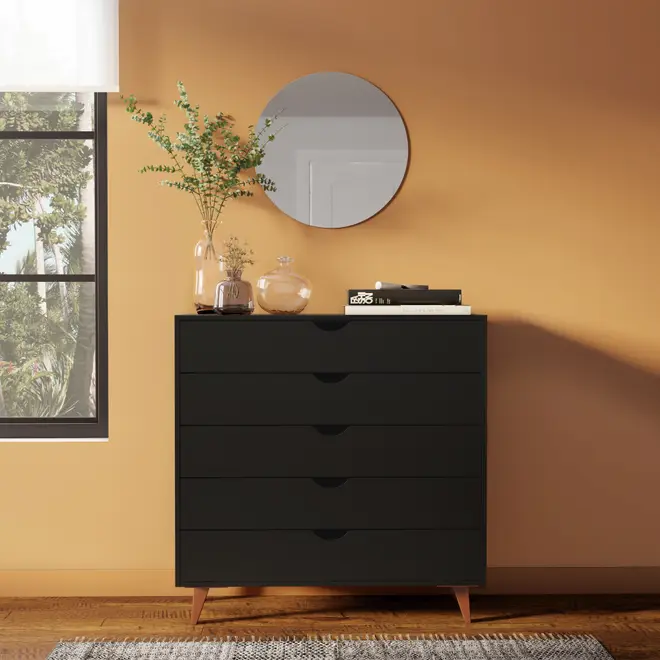 CÔMODA 5 GAVETAS 90 CM X 40 CM LIN - PRETO/NOZES - Foto 10