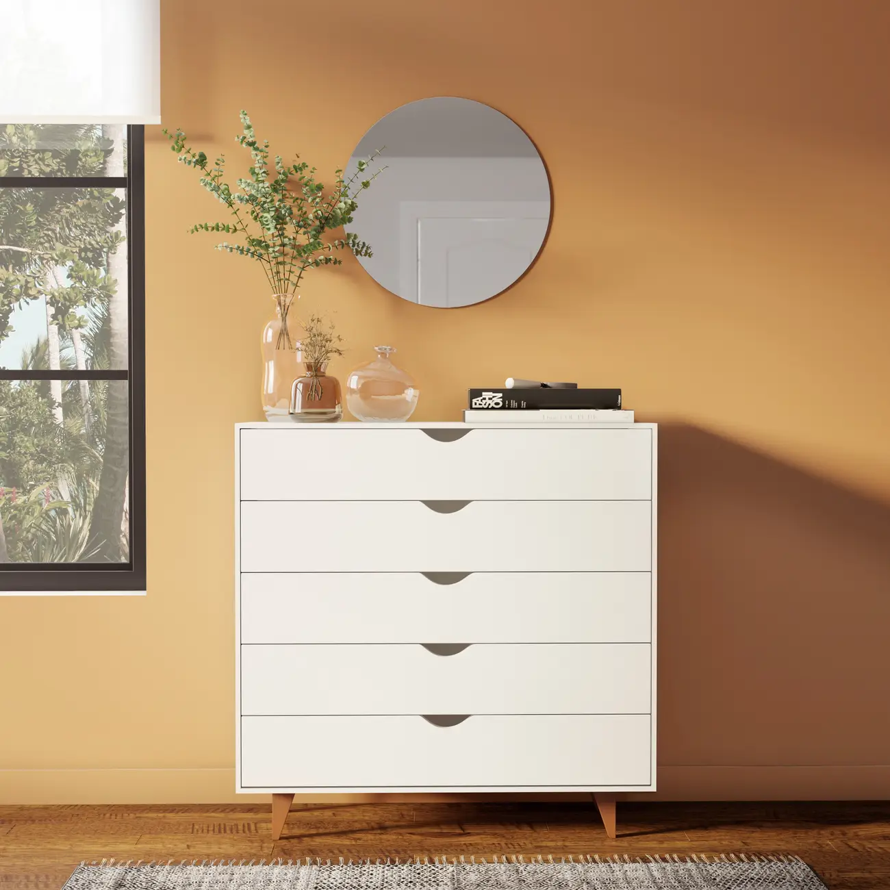 CÔMODA 5 GAVETAS 90 CM X 40 CM LIN - BRANCO/NOZES - Foto 6