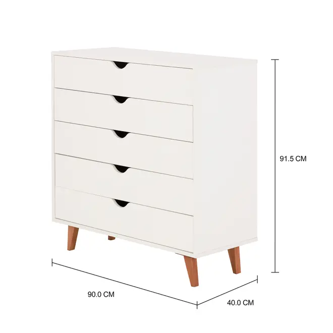 CÔMODA 5 GAVETAS 90 CM X 40 CM LIN - BRANCO/NOZES - Foto 5