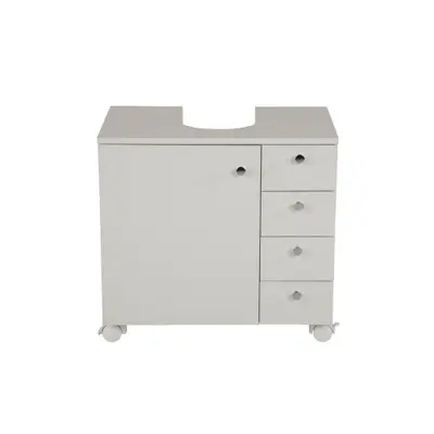 GABINETE PARA BANHEIRO COLUNA 1 PORTA/4 GAVETAS COM RODÍZIOS BIANC