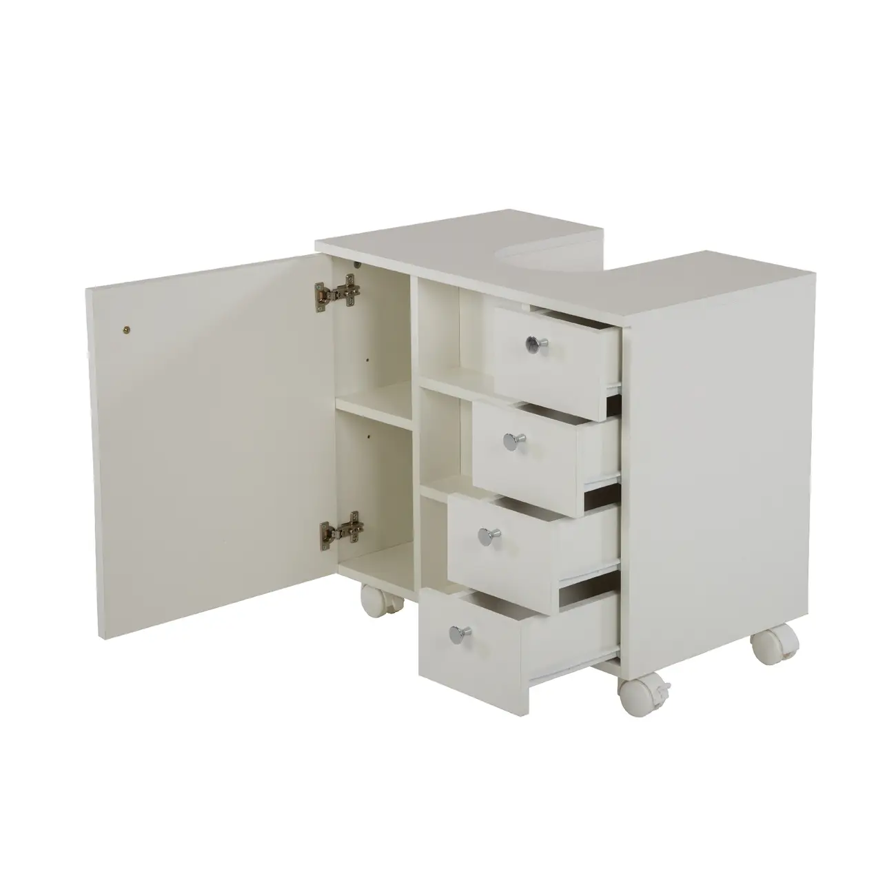GABINETE PARA BANHEIRO COLUNA 1 PORTA/4 GAVETAS COM RODÍZIOS BIANC - BRANCO - Foto 3