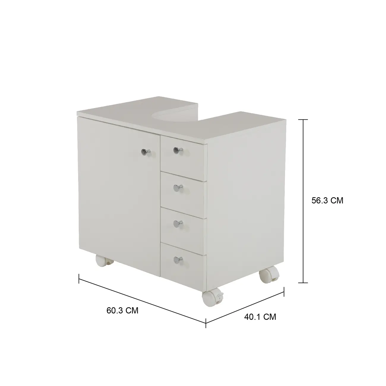 GABINETE PARA BANHEIRO COLUNA 1 PORTA/4 GAVETAS COM RODÍZIOS BIANC - BRANCO - Foto 4
