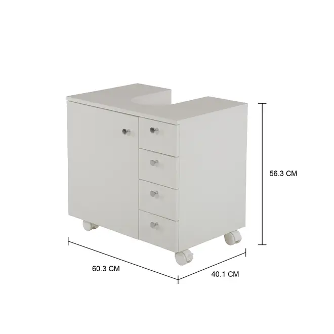 GABINETE PARA BANHEIRO COLUNA 1 PORTA/4 GAVETAS COM RODÍZIOS BIANC - BRANCO - Foto 4