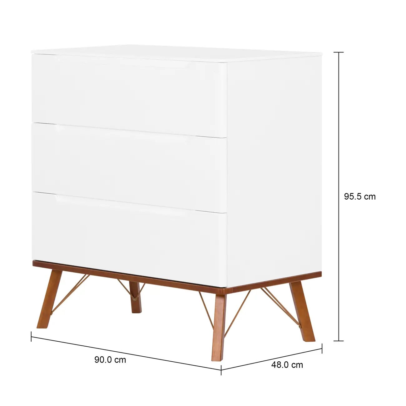CÔMODA 3 GAVETAS 90 CM X 48 CM CANDY - BRANCO/NOZES - Foto 5