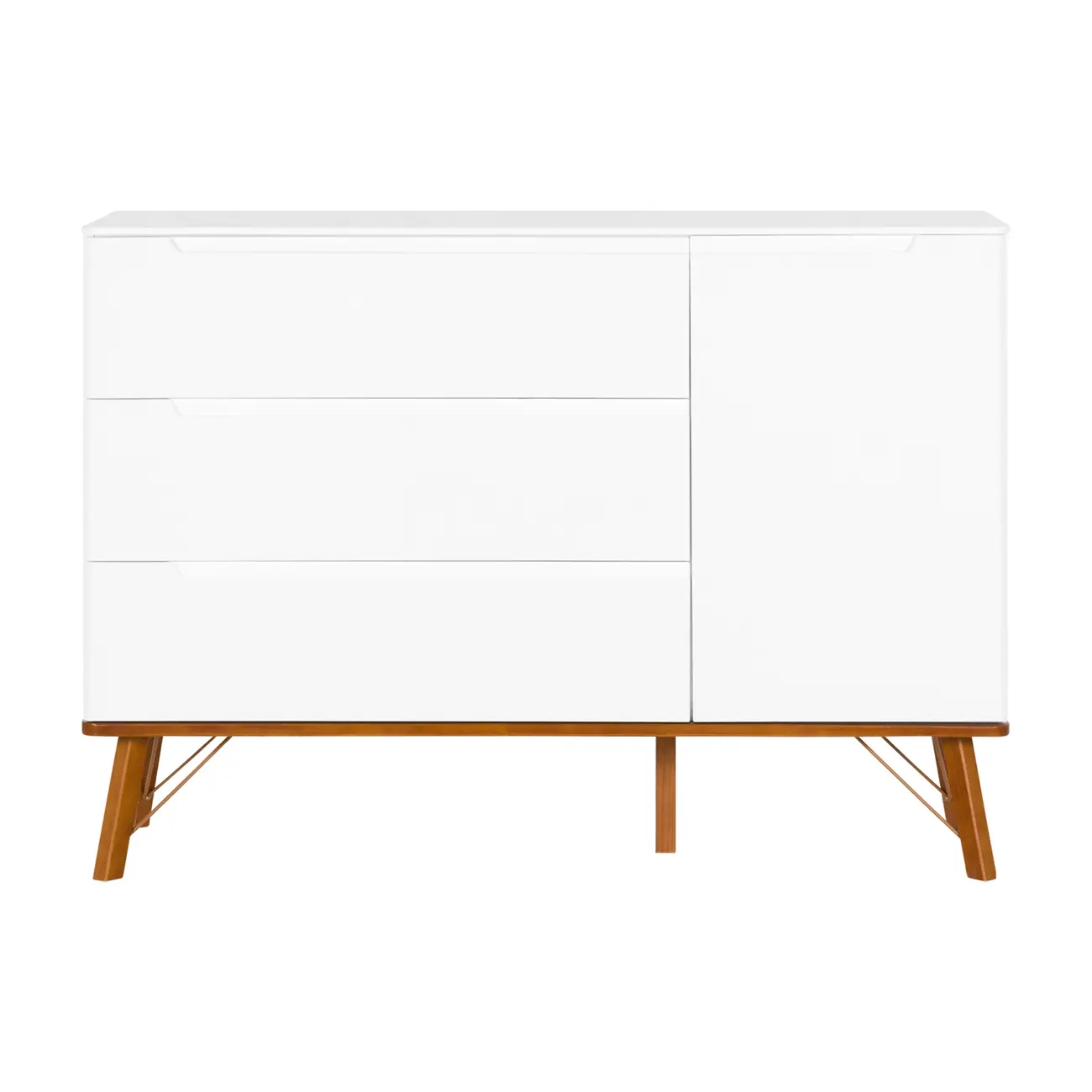 CÔMODA 3 GAVETAS/1 PORTA 1,35 M X 48 CM CANDY - BRANCO/NOZES - Foto 1