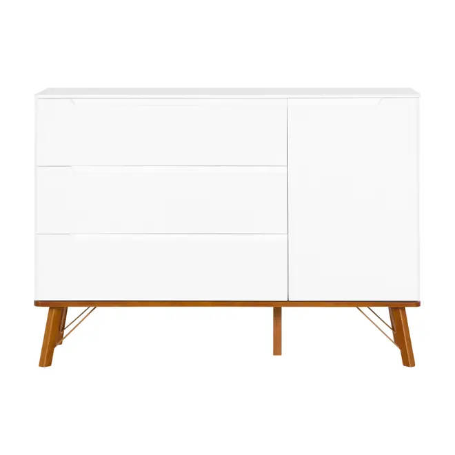 CÔMODA 3 GAVETAS/1 PORTA 1,35 M X 48 CM CANDY - BRANCO/NOZES - Foto 1