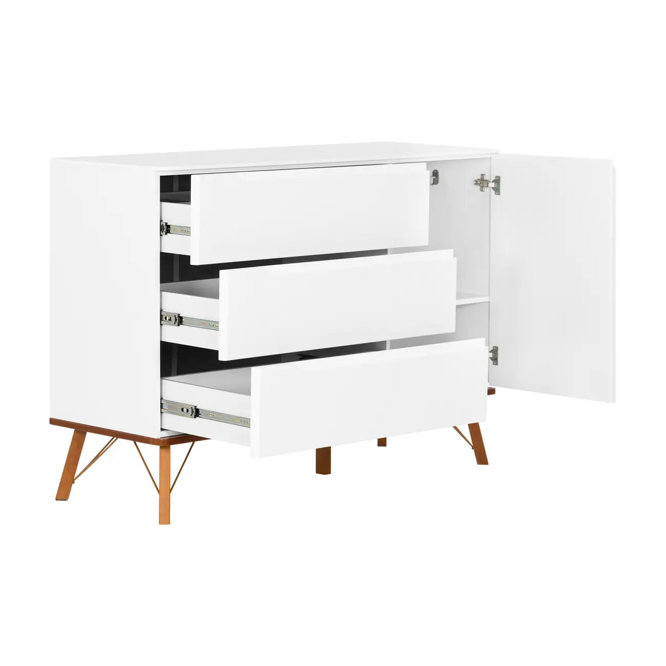 CÔMODA 3 GAVETAS/1 PORTA 1,35 M X 48 CM CANDY - BRANCO/NOZES - Foto 3