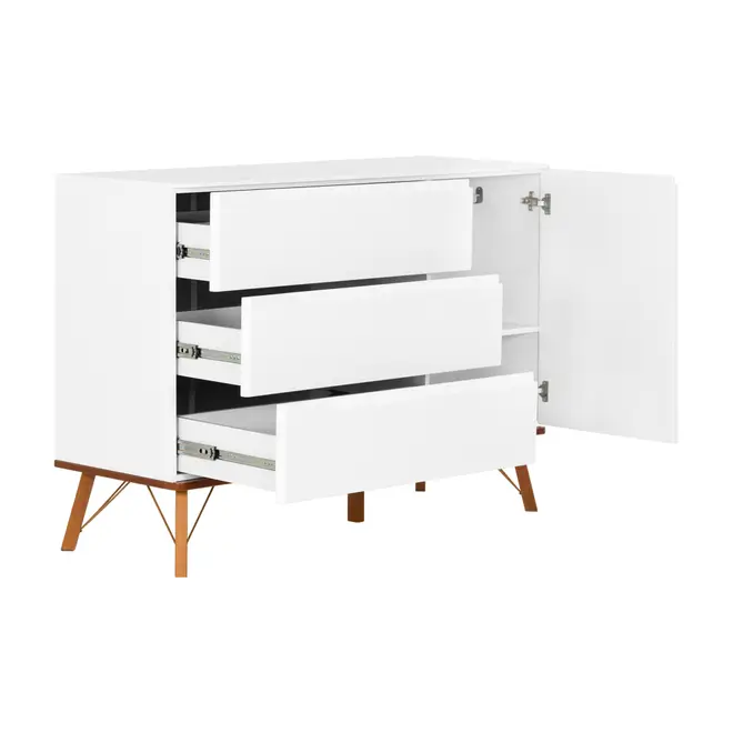 CÔMODA 3 GAVETAS/1 PORTA 1,35 M X 48 CM CANDY - BRANCO/NOZES - Foto 3