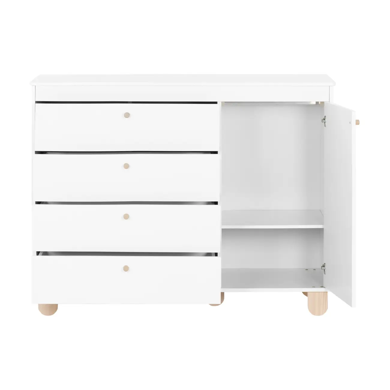 CÔMODA INFANTIL 4 GAVETAS/1 PORTA 1,20 M X 47 CM SWEET - BRANCO/PINUS NATURAL - Foto 4