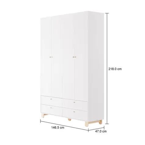 Imagem com medidas do produto GUARDA-ROUPA INFANTIL 4 PORTAS/4 GAVETAS SWEET