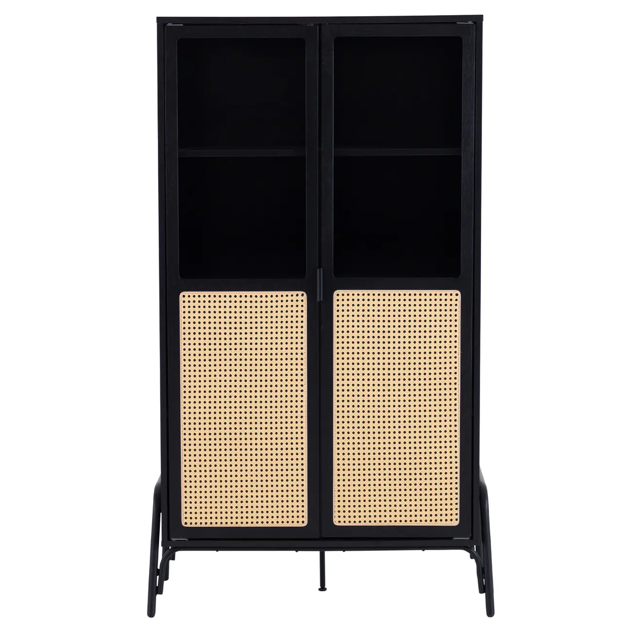 CRISTALEIRA 2 PORTAS 88 CM X 1,51 M COM PALHINHA VINN - PRETO/FIBRA CLARA - Foto 1