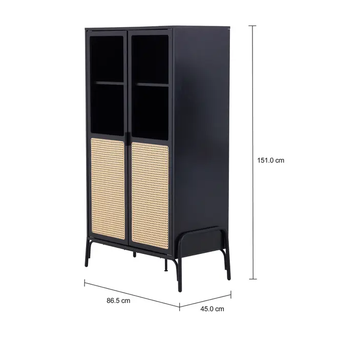 CRISTALEIRA 2 PORTAS 88 CM X 1,51 M COM PALHINHA VINN - PRETO/FIBRA CLARA - Foto 6