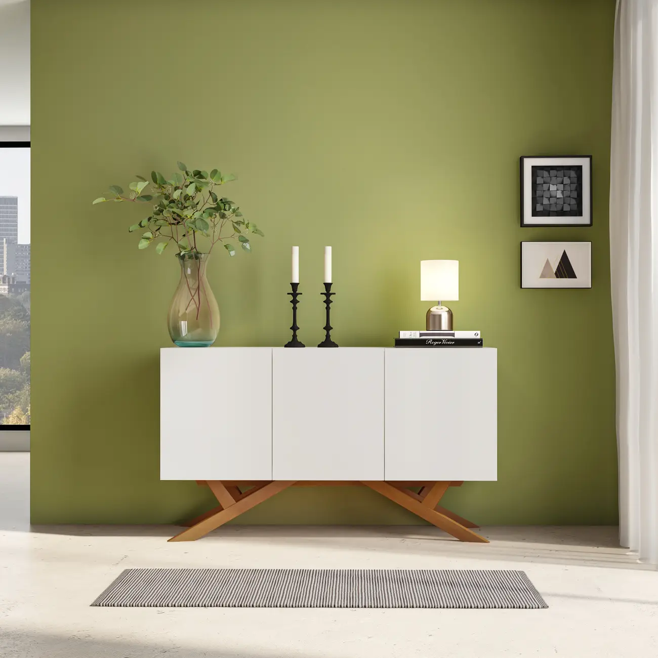 BUFFET 3 PORTAS 1,35 M X 45 CM MARTINO - BRANCO/NOZES - Foto 6