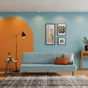 SOFÁ-CAMA 3 LUGARES MODERN-HEX - AZUL CLARO/NOZES - Foto 6