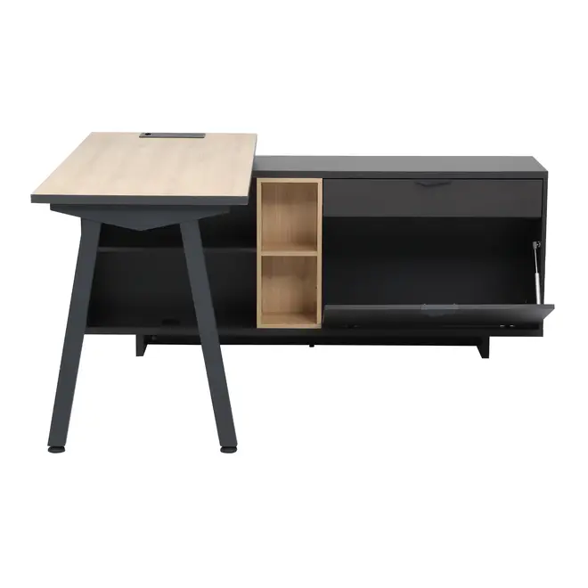 MESA COM BALCÃO 1 PORTA BASCULANTE/1 GAVETA 1,60 M X 1,60 M ALETA - KONKRET/OAK TAMMI - Foto 8