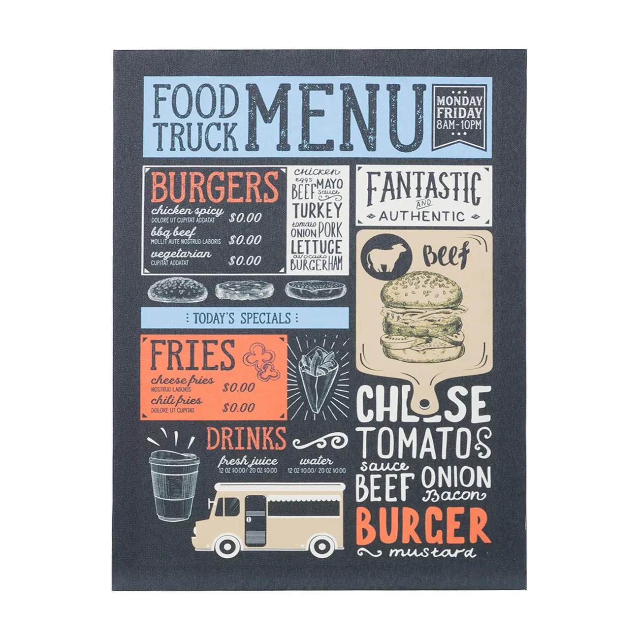 TELA 30 CM X 40 CM FOOD TRUCK MENU - MULTICOR - Foto 1