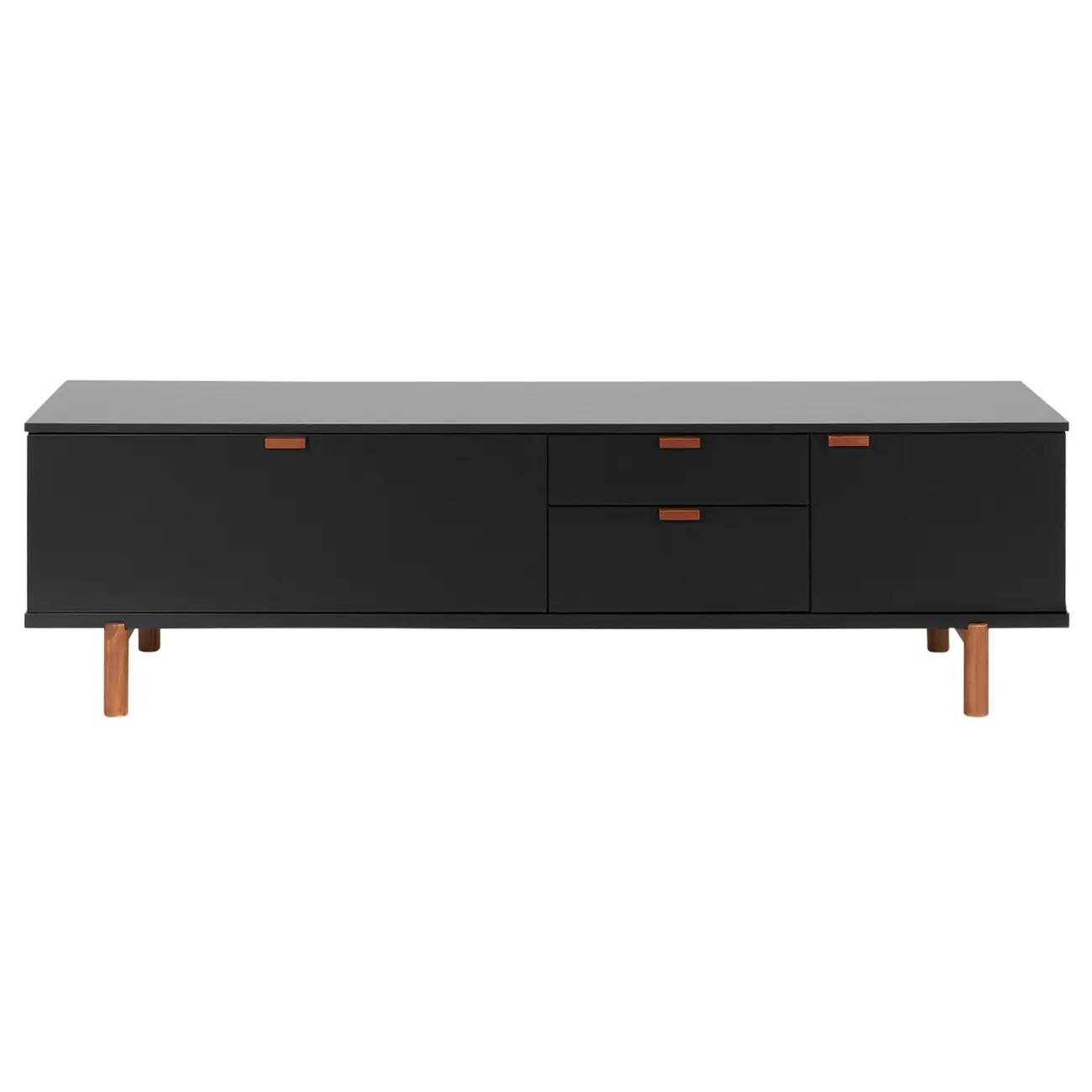 ANDAS RACK 2 PORTAS/ 2 GAVETAS 1,60 M X 42 CM - PRETO/NOZES - Foto 1