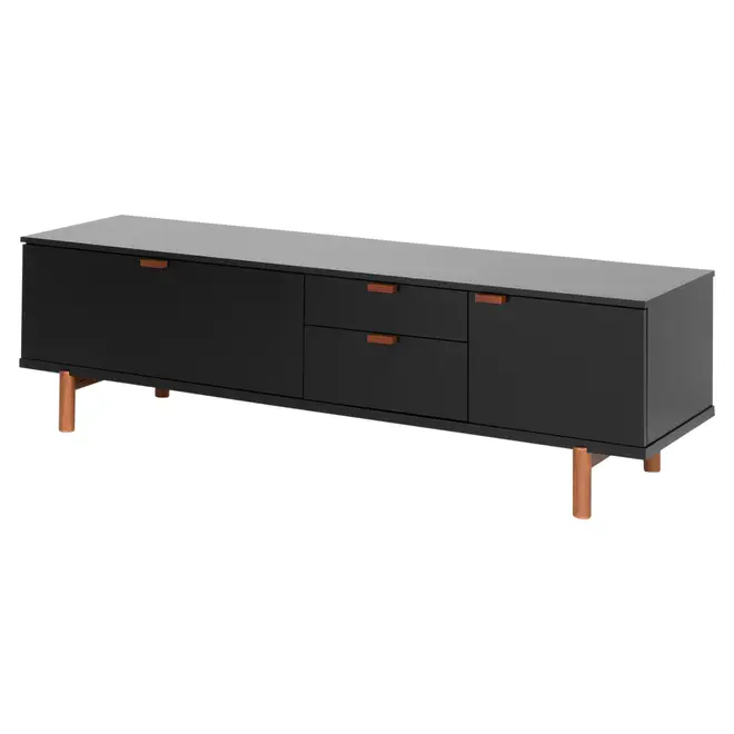 ANDAS RACK 2 PORTAS/ 2 GAVETAS 1,60 M X 42 CM - PRETO/NOZES - Foto 2
