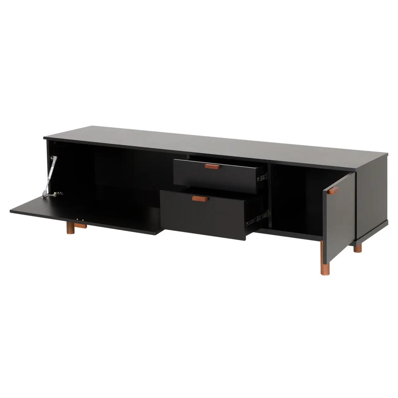 ANDAS RACK 2 PORTAS/ 2 GAVETAS 1,60 M X 42 CM - PRETO/NOZES - Foto 4