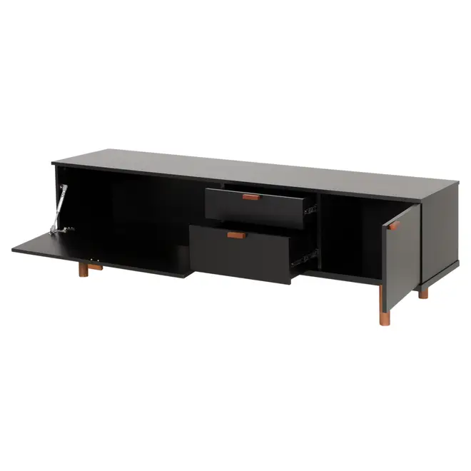 ANDAS RACK 2 PORTAS/ 2 GAVETAS 1,60 M X 42 CM - PRETO/NOZES - Foto 4