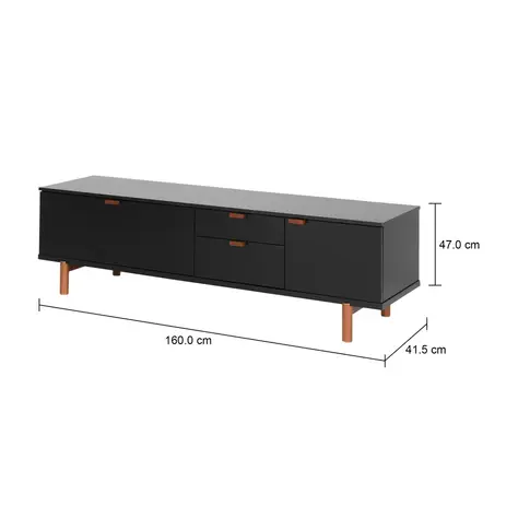 Imagem com medidas do produto ANDAS RACK 2 PORTAS/ 2 GAVETAS 1,60 M X 42 CM