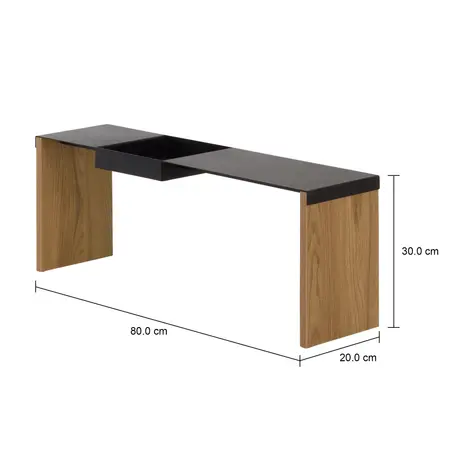 Imagem com medidas do produto MESA DE CENTRO COM COMPARTIMENTO 80 CM X 20 CM PRANCHA