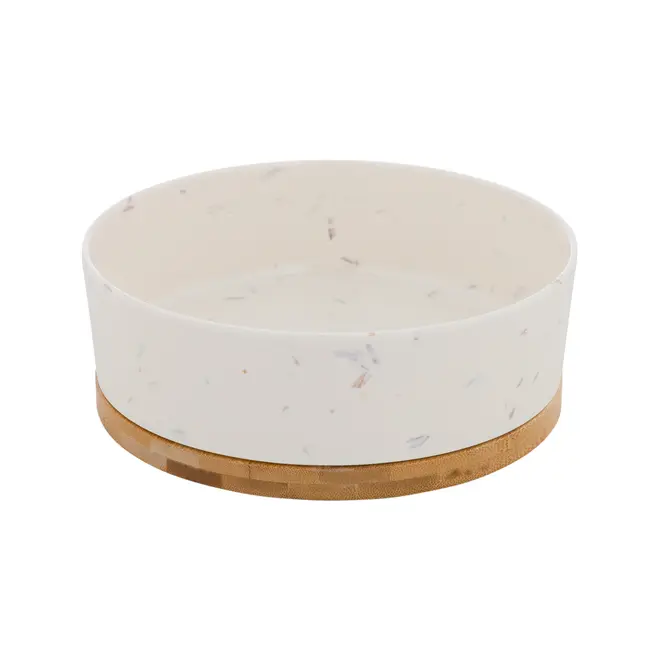 COMEDOURO PARA PET 18 CM TAPIOCA - BRANCO/BAMBU - Foto 1