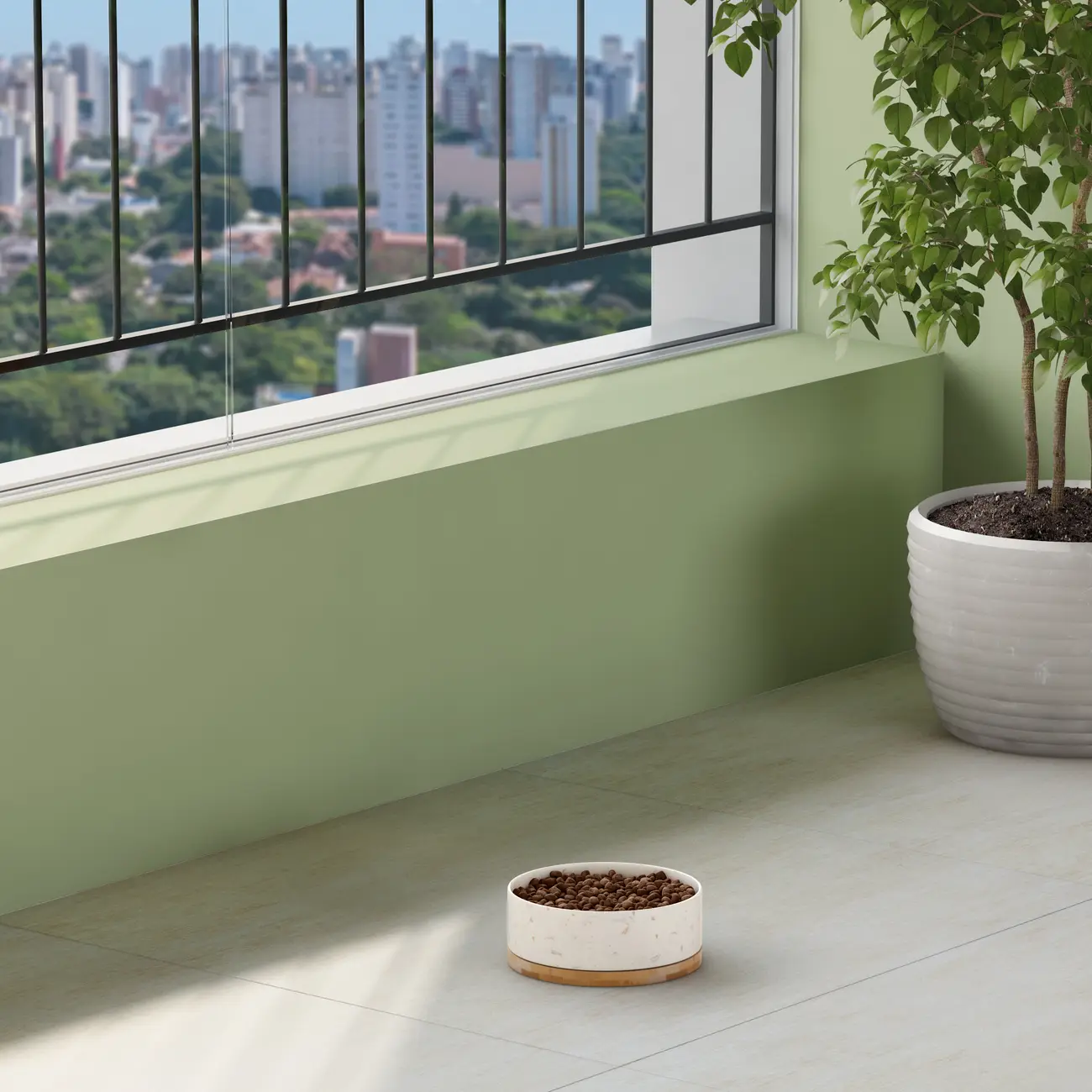 COMEDOURO PARA PET 18 CM TAPIOCA - BRANCO/BAMBU - Foto 5
