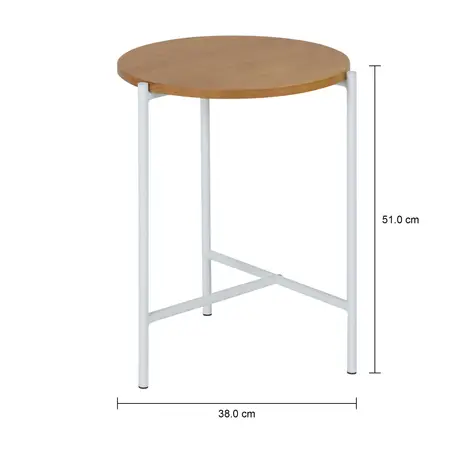 Imagem com medidas do produto MESA LATERAL REDONDA 38 CM HONEY