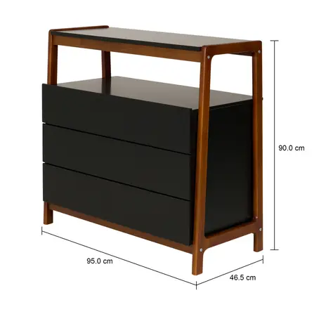 Imagem com medidas do produto CÔMODA 3 GAVETAS 95 CM X 46 CM WIN