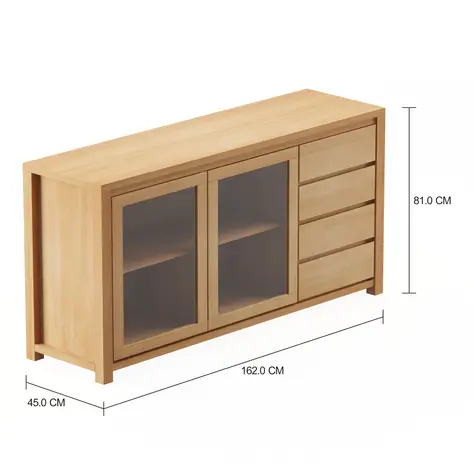 Imagem com medidas do produto BUFFET 2 PORTAS/4 GAVETAS 1,62 M X 45 CM MASSY