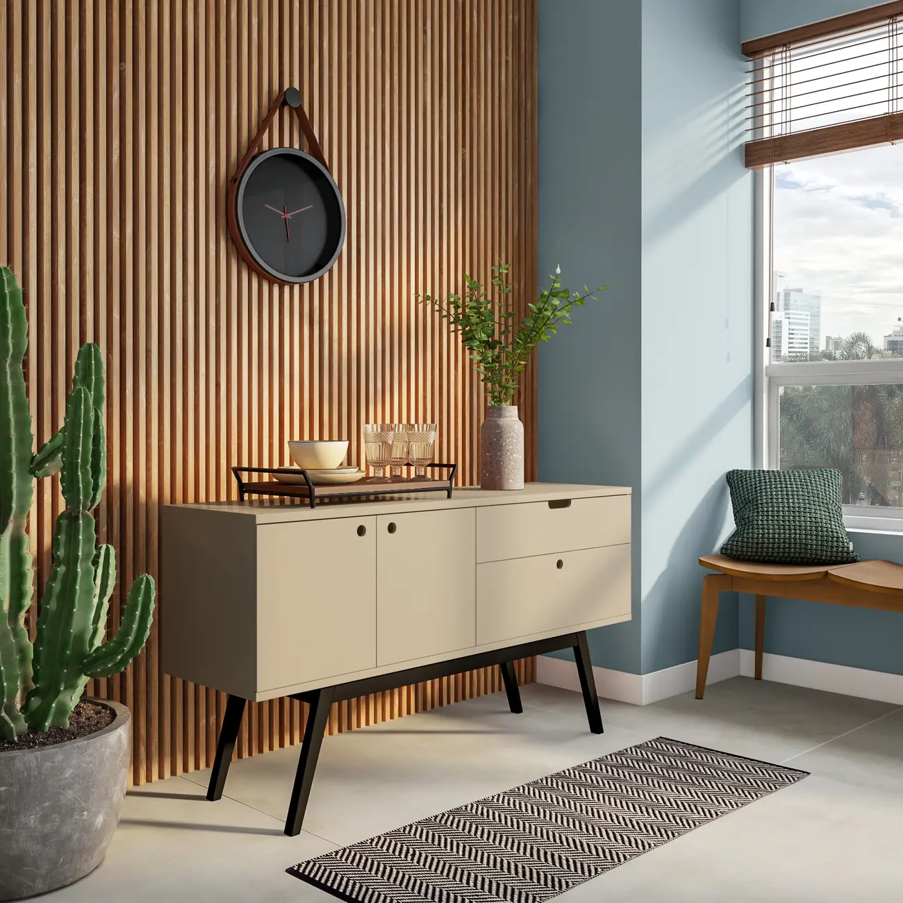 BUFFET 3 PORTAS/1 GAVETA 1,40 M X 40 CM BARTÔ - CAMELO/PRETO - Foto 12