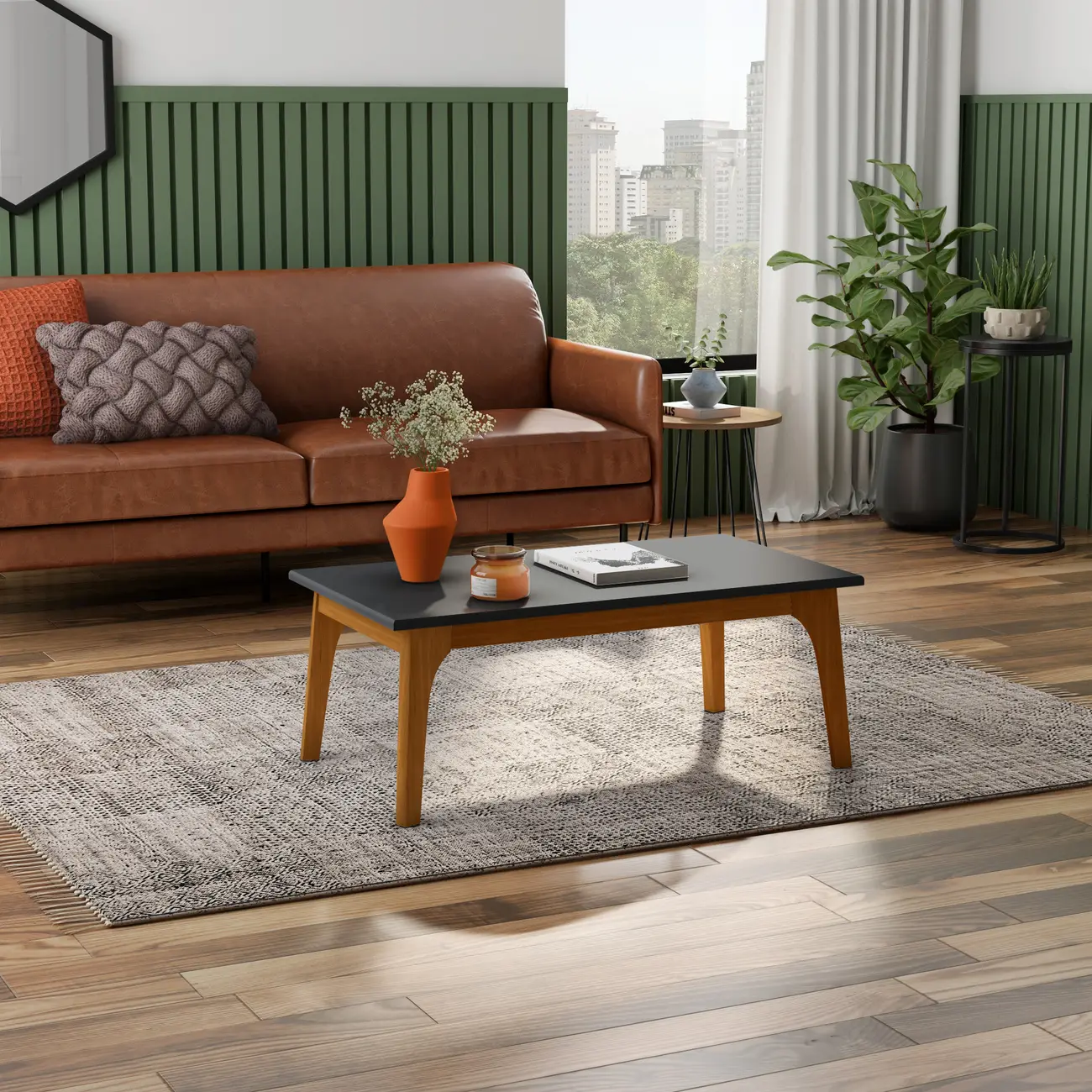 MESA DE CENTRO 90 CM X 50 CM ADAMS - NOZES/PRETO - Foto 7