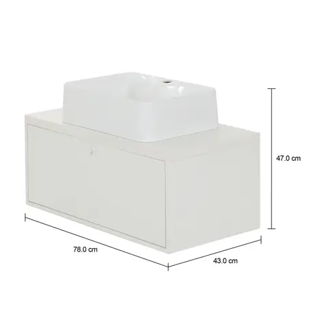 Imagem com medidas do produto LINED UP GABINETE SUSPENSO C/ CUBA 1 GAVETA 80 CM
