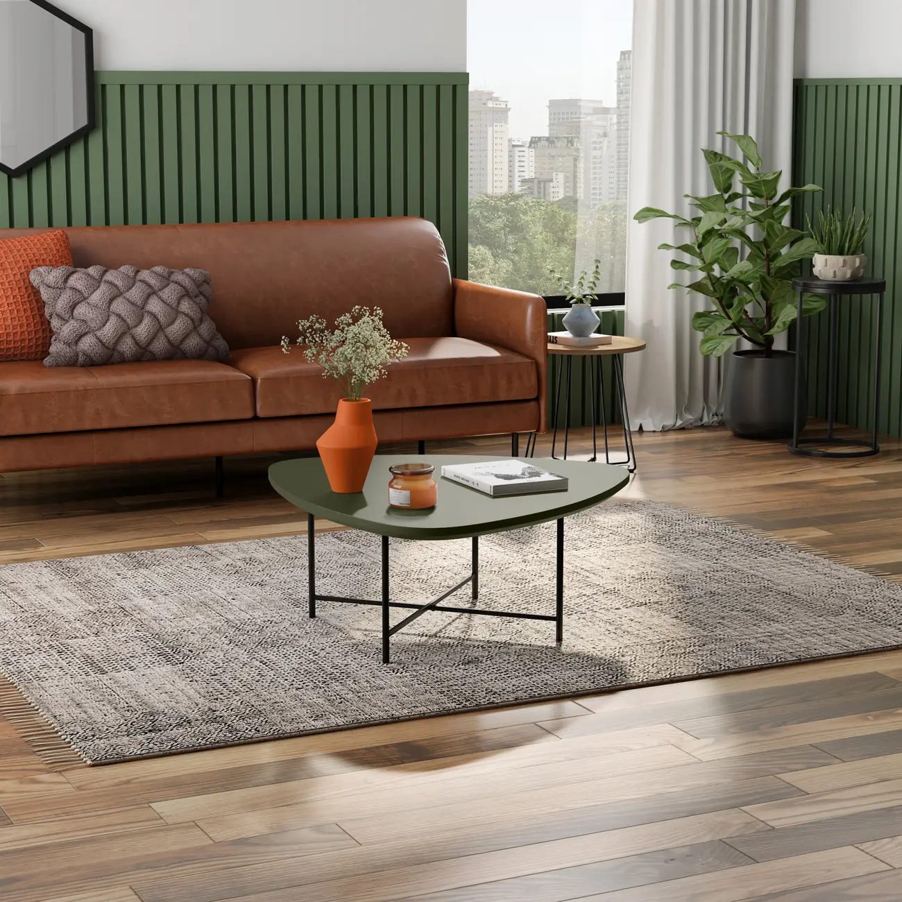MESA DE CENTRO 83 CM X 79 CM ORGANIQUÊ - PRETO/MUSGO - Foto 6
