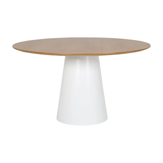 MESA DE JANTAR REDONDA 1,35 M MAK WOOD - BRANCO/FREIJÓ - Foto 1