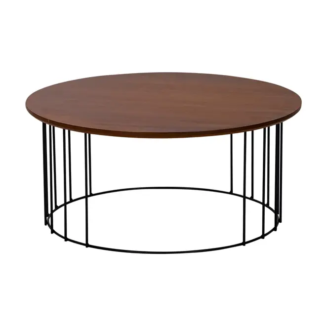 MESA DE CENTRO REDONDA 70 CM HELMON - PRETO/NOZES - Foto 1