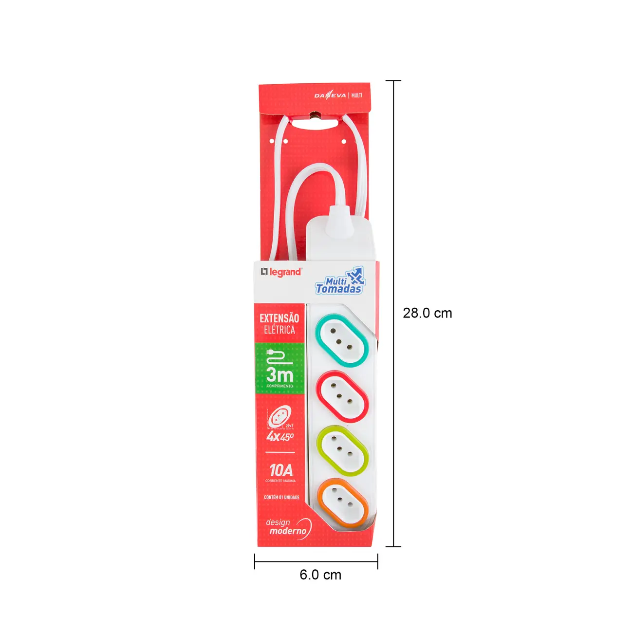 DANEVA EXTENSÃO ELÉTRICA MULTITOMADAS 3 M 4 TOMADAS 2P T 10A - BRANCO/MULTICOR - Foto 5