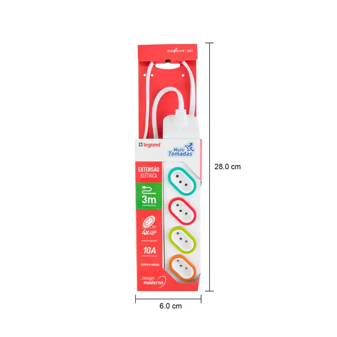 DANEVA EXTENSÃO ELÉTRICA MULTITOMADAS 3 M 4 TOMADAS 2P T 10A - BRANCO/MULTICOR - Foto 5