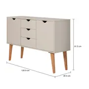 BUFFET 2 PORTAS/3 GAVETAS 1,20 M X 35 CM LIN - BEGE/NOZES - Foto 9